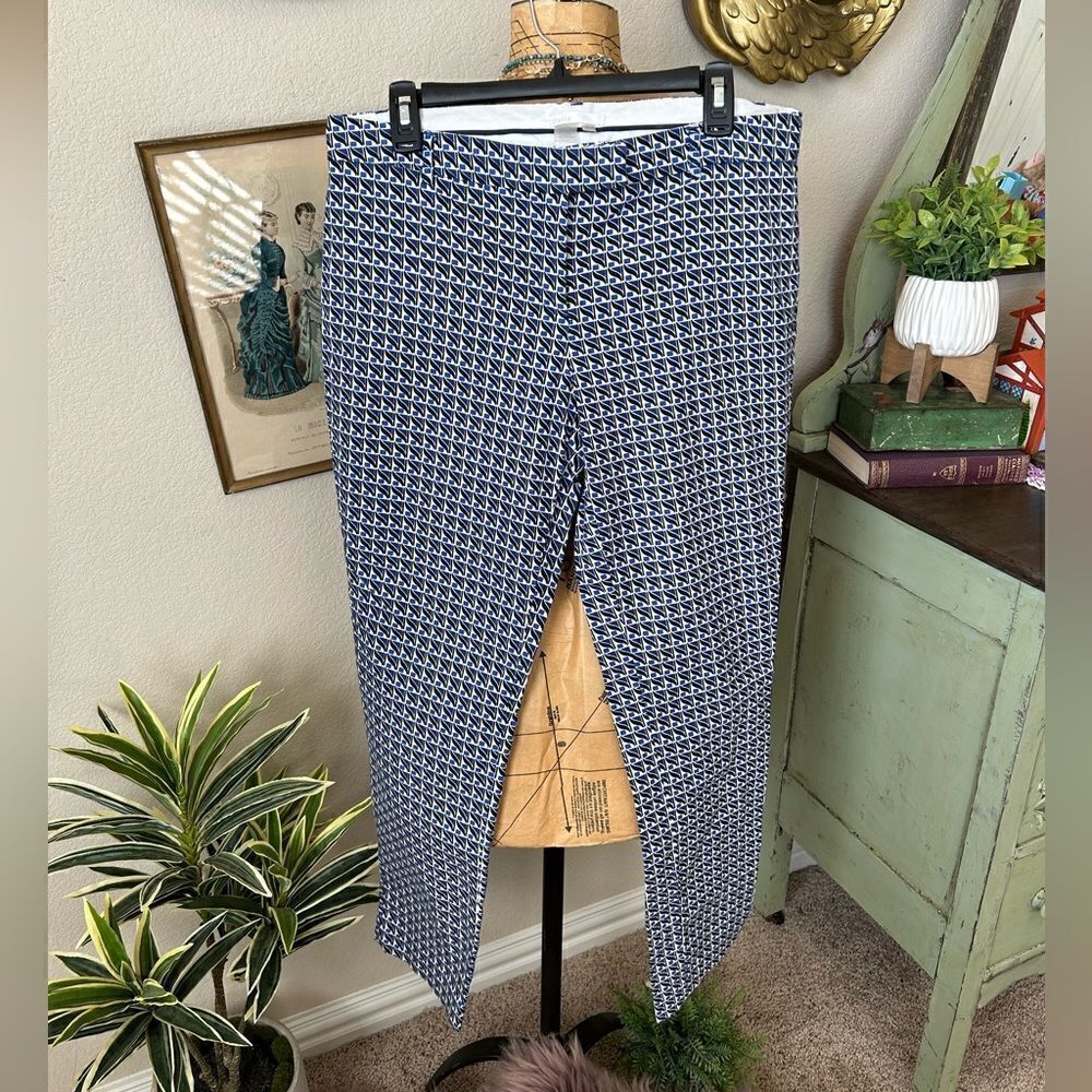Dalia Blue Black White Geo Square Stretch Career Pants sz 10